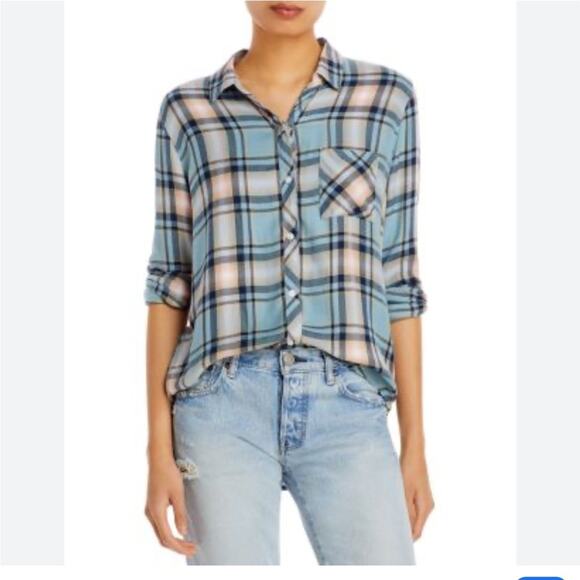 Rails Hunter Plaid Button Down Top M Peach Lagoon - Picture 1 of 6